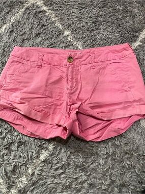 American Eagle Outfitters Pink Cuffed Cotton Blend Jean Shorts